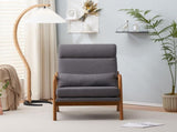 High Back Solid Wood Armrest Backrest Iron Frame Linen Indoor Leisure Chair Dark 04487622