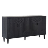 Modern Black Sideboard Cabinet with Decorative Nailhead Accents, Stylish Storage Solution for Dining 93430200