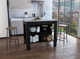 Kitchen Island, kitchen table 35" H, Four Legs, Three Open Storage Shelves, Black / Ibiza Marble B097132963