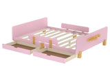Full Size Platform Bed with Storage Drawers, Solid Wood Beds Frame with Bed Guardrail, Small Shelf, W1580P373245