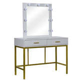 ZNTS Single Mirror With 2 Drawers And Light Bulbs, Steel Frame Dressing Table White 06352762