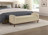 Mid-Century Modern Lift Top Storage Bench 1pc Light Brown Upholstered Tufted Solid Wood Walnut B011P169816