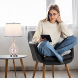 Glass Table Lamp for Living Room Bedroom Set of 2, 22.5" LED Light with Touch Control, White 3 Way W3355P337852