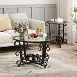 3-Piece Coffee Table Set, Tempered Glass Surface with Sturdy Metal Frame - Modern Living Room Sets T2398P354182