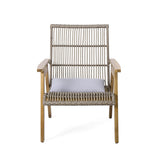 ZNTS Set of 2, Acacia Wood Cape Woven Wicker Large Lounge Chair with Pillow for Patio, Deck, Yard, Lawn 73165.00