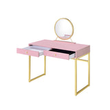 Coleen Pink & Gold Finish Vanity Desk W/Mirror & Jewelry Tray B2726P315739