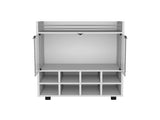 32" H white bar- coffee cart, Kitchen or living room cabinet storage with 4 wheels, with 8 bottle B097133141