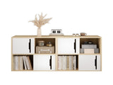 Modern Wooden Storage Cabinet with Sliding Doors, 2-Tier Open and Closed Shelves Organizer, White 98261273