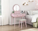Beautiful Pink Finish Vanity Dresser with Mirror and Stool Set Storage Drawers Bedroom Furniture 1pc B011P300057