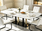 Modern Luxury Dining Table,51" Rectangular Tempered Glass Top with Marble Pattern Print,Gold W5123P515100
