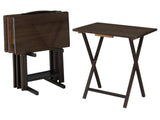 5-Piece Rubberwood Folding TV Tray Table Set of 4 with Storage Rack, Walnut 65107837