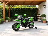 12V Kids Motorcycle 2 x 35W Electric Dirt Bike with Training Wheels Rear Suspension Horn Green 08853533