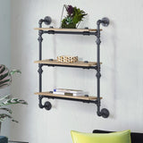 ZNTS Oak and Sandy Black Rectangle 3-Tier Wall Shelf B062P184605