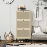Rattan 3 Door Shoe Rack, Freestanding Modern Shoe Storage Cabinet, for Entryway W688P211253