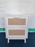 Rattan Nightstand, Wood End Table, Side Table with 2 Faux Rattan-Decorated Drawers, Bedside W808P212701