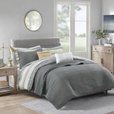 8 Piece Printed Seersucker Comforter and Quilt Set Collection Yellow Full/Queen B03597254