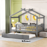 ZNTS Twin Size Wooden House Bed with Twin Size Trundle, Gray WF302178AAE