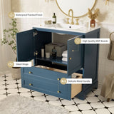 30'' Bathroom Vanity with Ceramic Sink Combo, Modern Freestanding Storage Cabinet with Gold Handles, N710P228365C