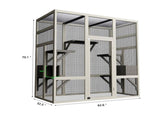 Large Outdoor Gray Wooden Catio Solid Wood Cat Enclosure with 5 Platforms & 2 Resting Boxes, W773P321839