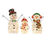 3-Piece Lighted Snowman Family Decor - 95 Warm-White LEDs, MetalFabric, 30.5"/25.5"/20.5" Sizes 64158309