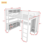 Metal Loft Bed with Wardrobe And L-shaped Desk, Full Size Loft Bed with Storage Cubes and Shelves, 73922889
