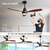 ZNTS 52 Inch Wooden Ceiling Fan With 3 Solid Wood Blades Remote Control Reversible DC Motor With Led 99114376