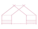 Pink Flat Bed House Shape with Side Guardrails Twin Children's Iron Bed 57389908