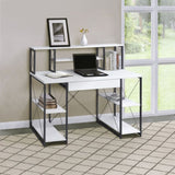 White and Black Office Desk with Open Shelves and Hutch B062P184529