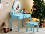 Kids Vanity Set with Mirror and Lights and Stool, 5 Storage Drawers, Pretend Play Princess Makeup 36837237