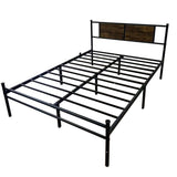 Full Size Metal Bedframe with Wood Panel Headboard - BlackBrown W3286P308720