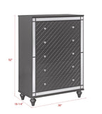 1Pc Glam Contemporary Style 5-Drawer Chest Storage Drawers w Mirror Plating Tapered Legs Gray Finish B011P222478