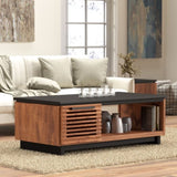 47" Coffee Table, No Assembly Required, Black with Bourbon Finish B108P160164