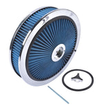 14" x 3" Air Cleaner Set Super Flow Washable Element Blue Recessed Chrome Top 10731620