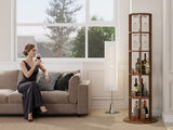 73" Tall Round Wine Rack, Freestanding Wine Bar Cabinet With Rotating Design Wine Glass Rack, N728P513727Z
