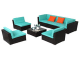 Brown Gradient Rattan Lake Blue Cushion Cushion Vacuum Packing Rattan 7 Piece Set 94011452