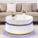 Tavita 39" Round White Coffee Table with Glass Top and LED Lights B061P253484
