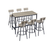 Pub High Dining Table 7 Piece Set, Industrial Style Pub Table, 6 PU Leather Bar Chairs for Kitchen W1668P193689