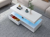 VIBE HAUS LED Coffee Table with Storage, Modern Center Table with 2 Drawers and Display Shelves, WF307038AAK