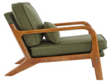 Mid-Century Oak Accent Chair - Green Upholstered Single Lounge Chair with Sturdy Wood Frame, Indoor 06333569