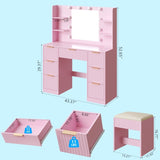 Pink particleboard with a 7-drawer, 4-shelf dressing table set with 10 three-tone light bulbs, power 63831111