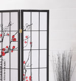 ZNTS Black Japanese 4-Panel Screen Room Divider, Plum Blossom T2574P165146