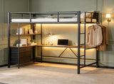 Twin Size Metal Loft Bed with Desk, Bookshelf, Fabric Drawers, Charging Station & LED Light, Heavy 78593971