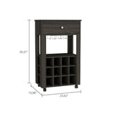 Memphis Bar Cart, Twelve Built-in Wine Rack, Four Legs, One Open Shelf -Espresso B20091949
