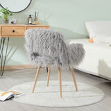 GREY Faux Fur Upholstered Make up chair Side Dining Chair with Metal Leg W2069P174780