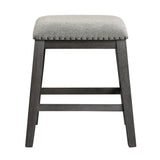 Wire-Brushed Gray Finish Set of 2 Counter Height Barstool Gray Chenille Upholstery Seat Nailhead B011P178966