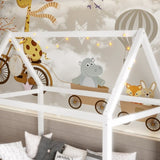 Wood Twin Size House Bed with Guardrail and LED, White N709P177522K