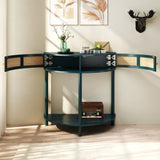 Unique Half Moon Design End with Sliding Rattan Door,Elegant Semi-circle Entryway Console W2557P264179