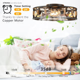 Caged Ceiling Fan with Lights Remote Control, Low Profile Flush Mount Farmhouse Modern Ceiling fans, W1340103796