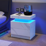 Nightstand LED Bedside Table Cabinet Lights Modern End Side with 2 Drawers for Bedroom W2371P173487