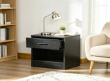 Black Wood Grain 2-Piece Side Table Set End Table with Drawer and Spacious Storage Shelf 58193430
